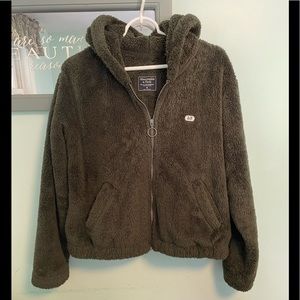 Abercrombie & Fitch teddy jacket dark olive green size M